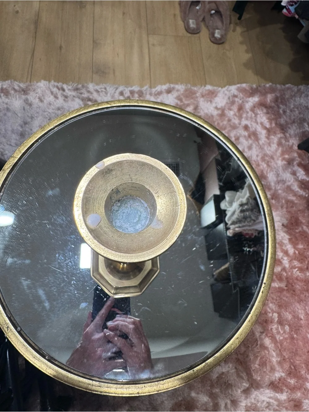 Brass Taper Candle Holder with Mirror Top - Gold
